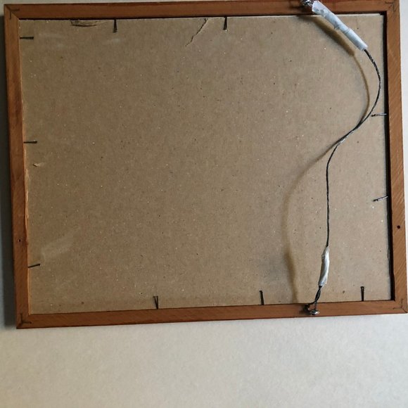 Country boy print on board wood frame small boy straw hat water jar wall hanging - Picture 5 of 5